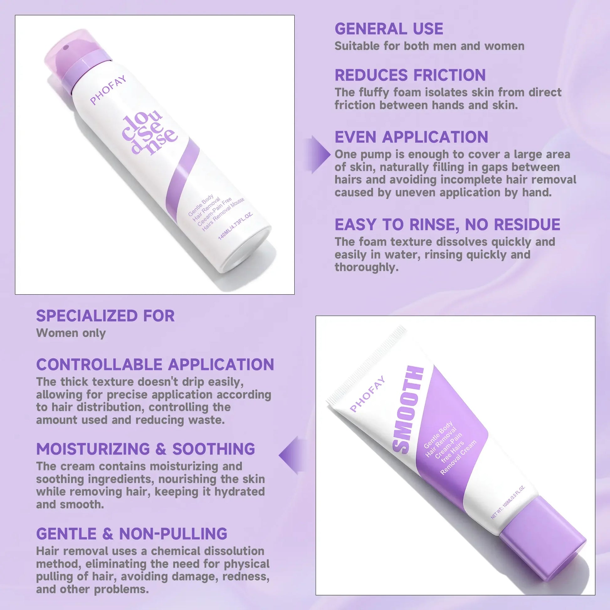 Bikini Pain-Free Hair Removal Cream for Sensitive Skin, Hypoallergenic Formula-Gentle & Fast-Acting Depilatory with Citrus Scent, Aloe & Hyaluronic Acid for Soothing Care, Suitable for Men & Women