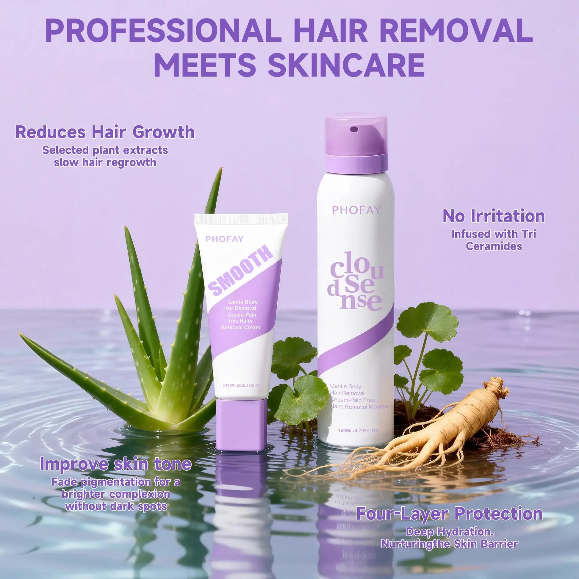 Bikini Pain-Free Hair Removal Cream for Sensitive Skin, Hypoallergenic Formula-Gentle & Fast-Acting Depilatory with Citrus Scent, Aloe & Hyaluronic Acid for Soothing Care, Suitable for Men & Women